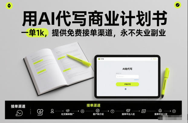 用AI代写商业计划书，一单1k，提供免费接单渠道，永不失业副业-迦哆网创社