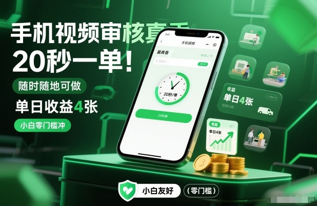 手机视频审核真香！20秒一单，随时随地可做，单日收益4张，小白零门槛冲【揭秘】-迦哆网创社