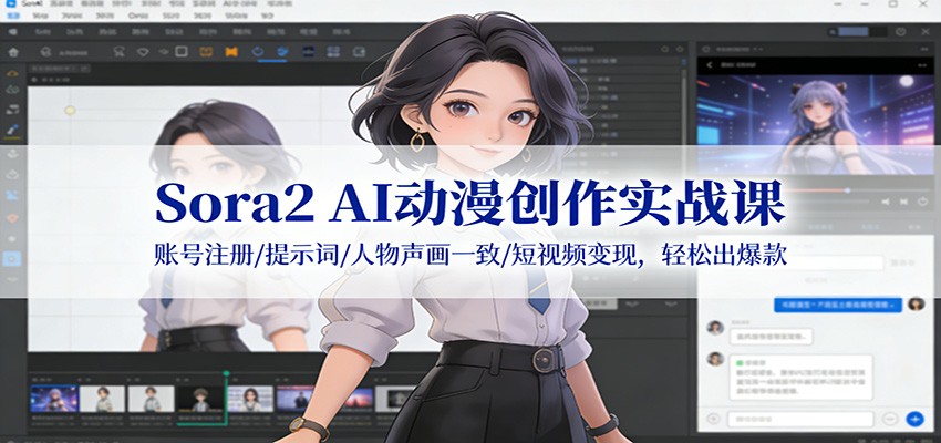 Sora2 AI动漫创作实战课：账号注册/提示词/人物声画一致/短视频变现，轻松出爆款-迦哆网创社