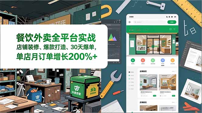 餐饮外卖全平台实战，店铺装修、爆款打造、30天爆单，手把手教学，单店月订单增长200%+-迦哆网创社
