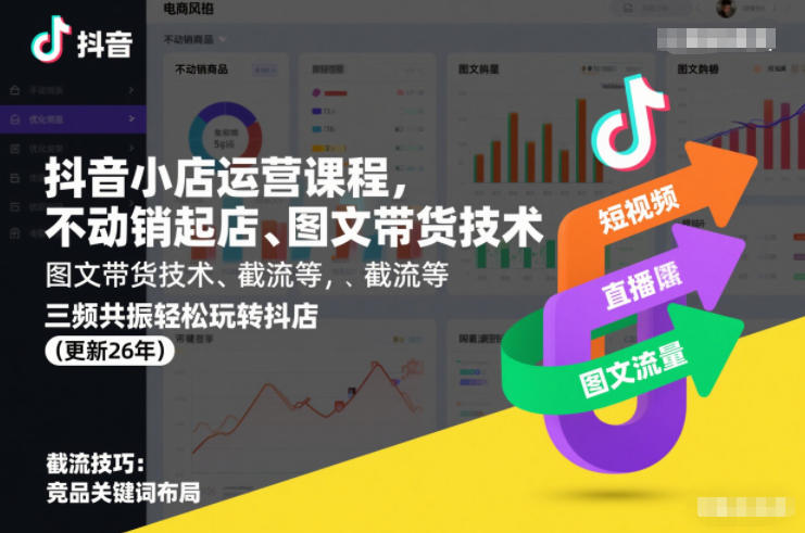 抖音小店运营课程，不动销起店、图文带货技术、截流等，三频共振轻松玩转抖店(更新26年)-迦哆网创社