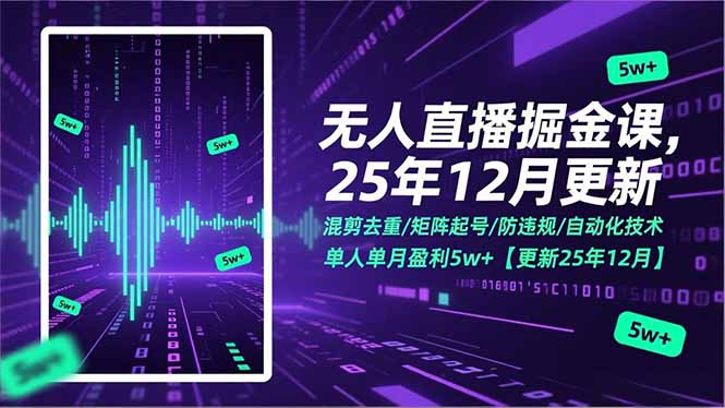 无人直播掘金课，混剪去重/矩阵起号/防违规/自动化技术，单人单月盈利5w+【更新25年12月】-迦哆网创社