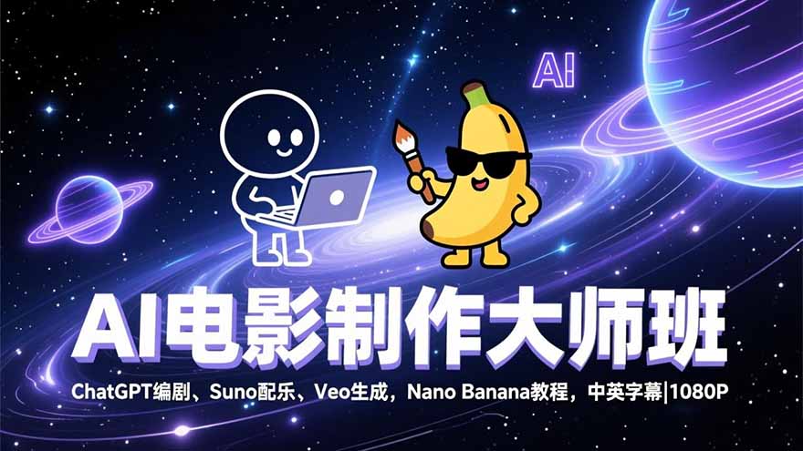 AI电影制作大师班：ChatGPT编剧、Suno配乐、Veo生成，Nano Banana教程，中英字幕|1080P-迦哆网创社