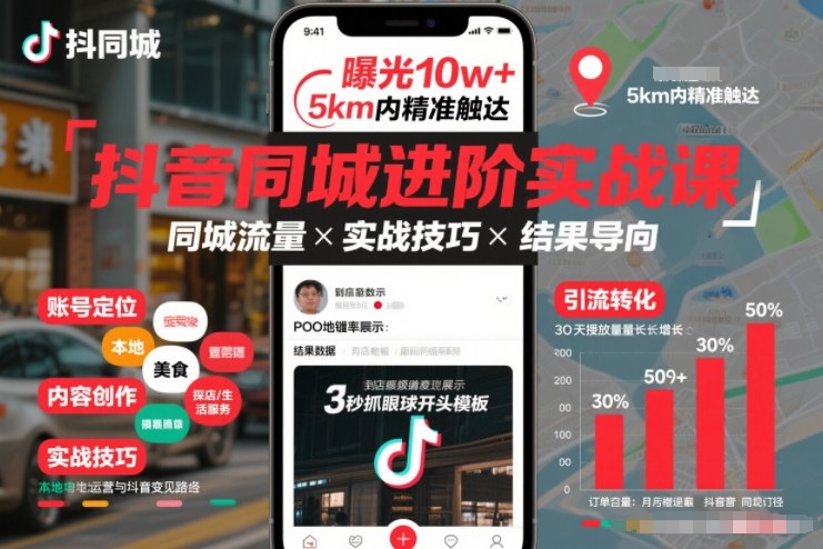 抖音同城进阶实战课，助你同城流量拿到结果-迦哆网创社