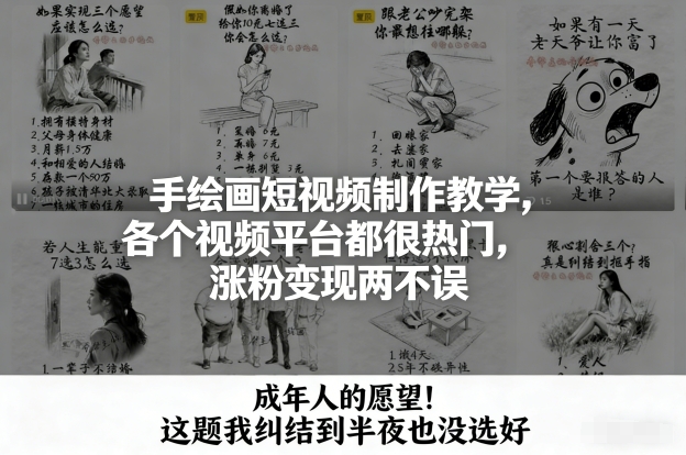手绘画短视频制作教学，各个视频平台都很热门，涨粉变现两不误-迦哆网创社