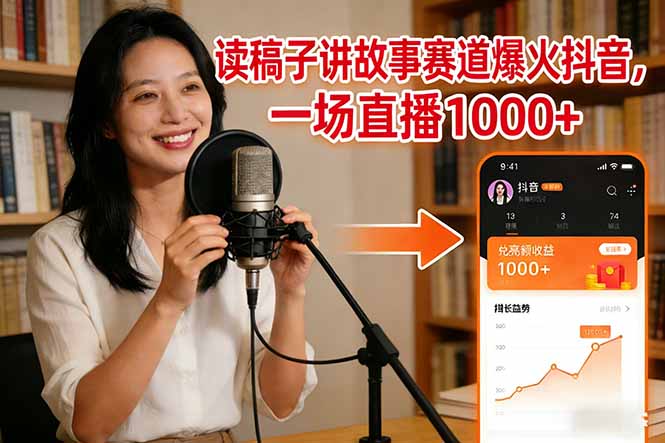 读稿子讲故事赛道爆火抖音，一场直播日入1000+-迦哆网创社