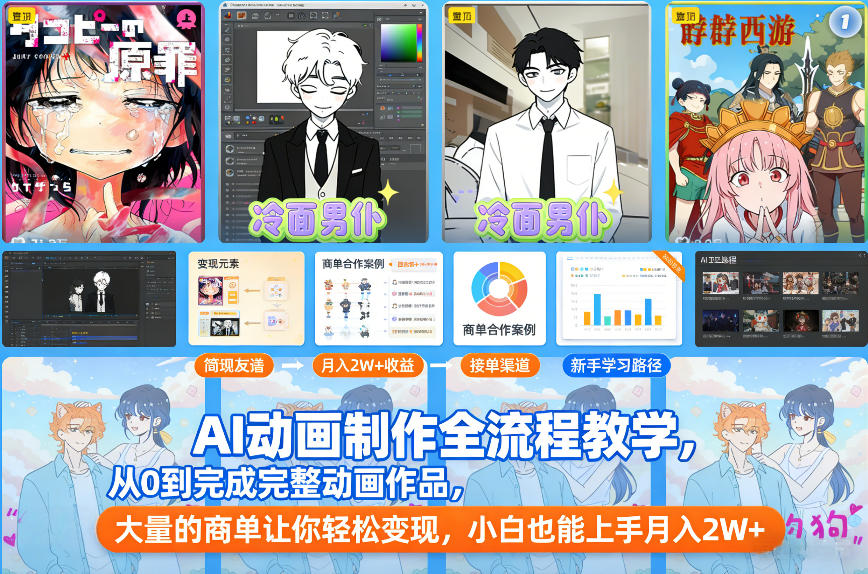 AI动画制作全流程教学，从0到完成完整动画作品，大量的商单让你轻松变现，小白也能上手月入2W+-迦哆网创社