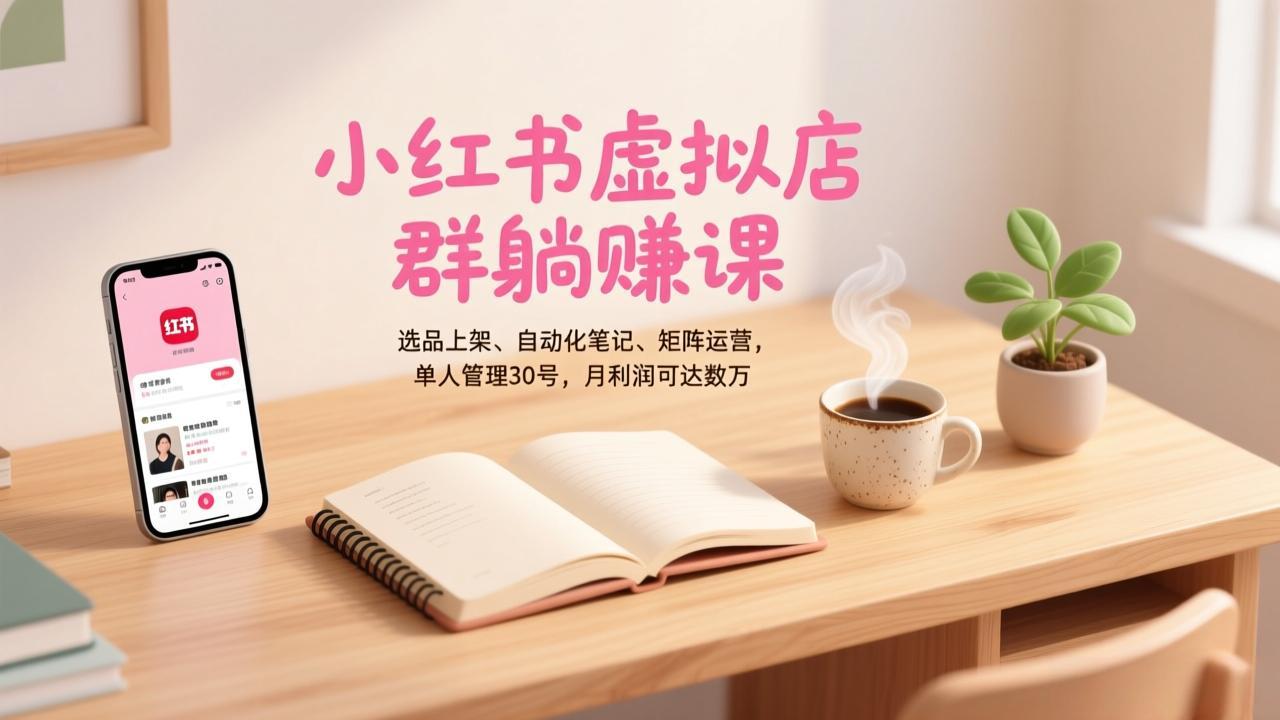 小红书虚拟店群躺赚课，选品上架、自动化笔记、矩阵运营，单人管理30号，月利润可达数万-迦哆网创社