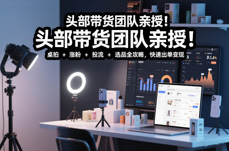 头部带货团队亲授！专业短视频实拍带货课：桌拍+涨粉+投流+选品全攻略，快速出单变现，月入2w+-迦哆网创社