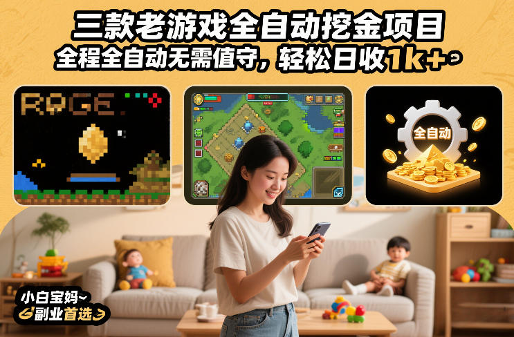 三款老游戏全自动挖金项目，全程全自动无需值守，轻松日收1k+，小白宝妈副业首选【揭秘】-迦哆网创社