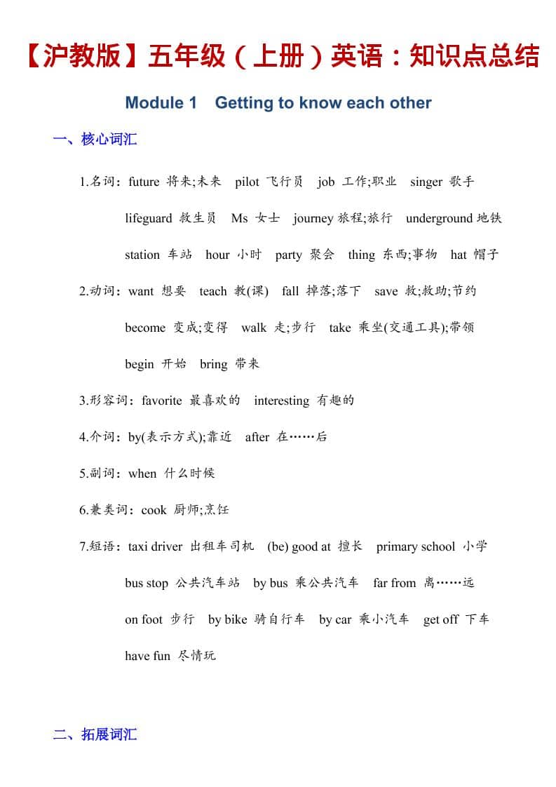 五年级上英语知识点总结《沪教版》-迦哆网创社