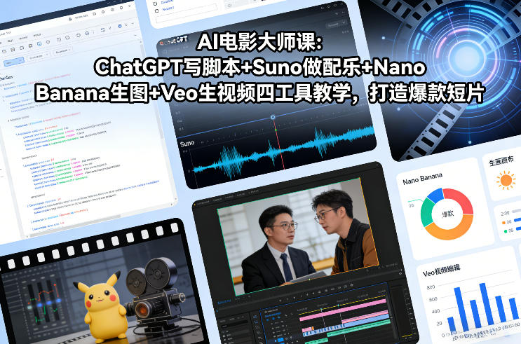 AI电影大师课：ChatGPT写脚本+Suno做配乐+Nano Banana生图+Veo生视频，打造爆款短片-迦哆网创社