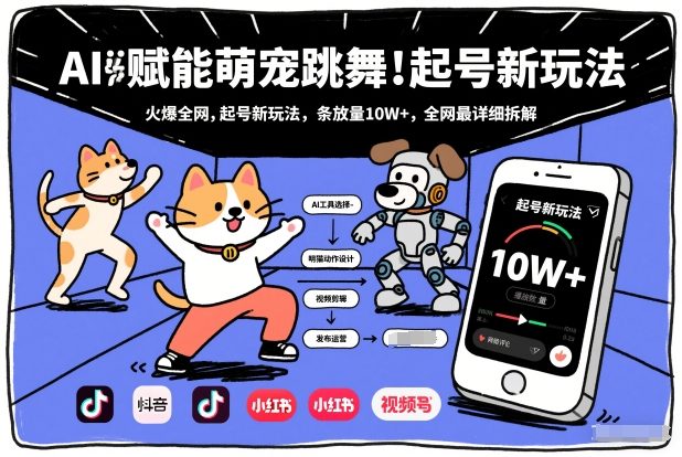 AI赋能萌宠跳舞，火爆全网，起号新玩法，条条播放量10W+，全网最详细拆解-迦哆网创社