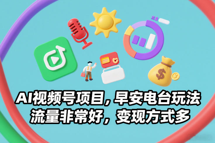 AI视频号项目，早安电台玩法，流量非常好，变现方式多-迦哆网创社