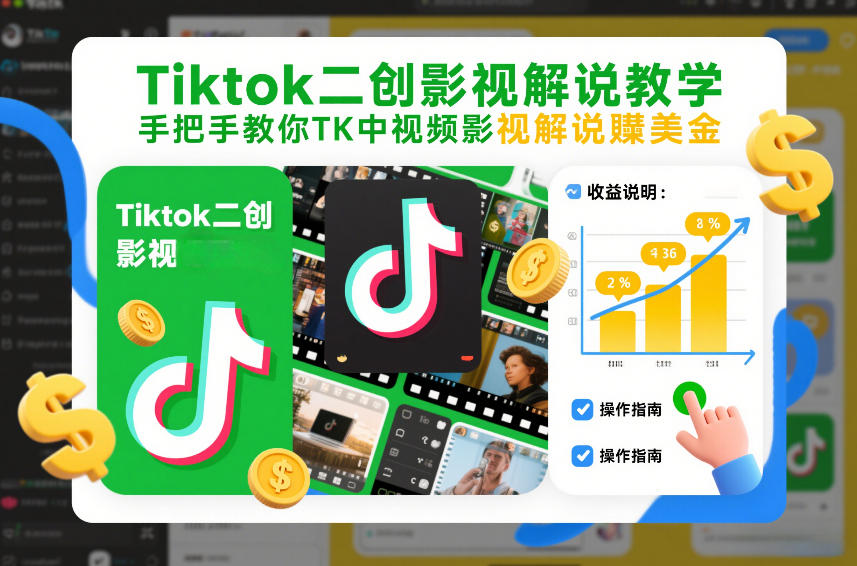 Tiktok二创影视解说教学，手把手教你TK中视频影视解说賺美金(更新26年1月)-迦哆网创社