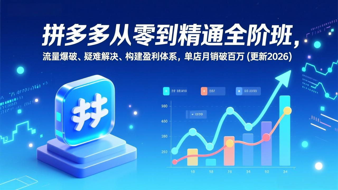 拼多多从零到精通全阶班，流量爆破、疑难解决，构建盈利体系，单店月销破百万(更新2026-迦哆网创社