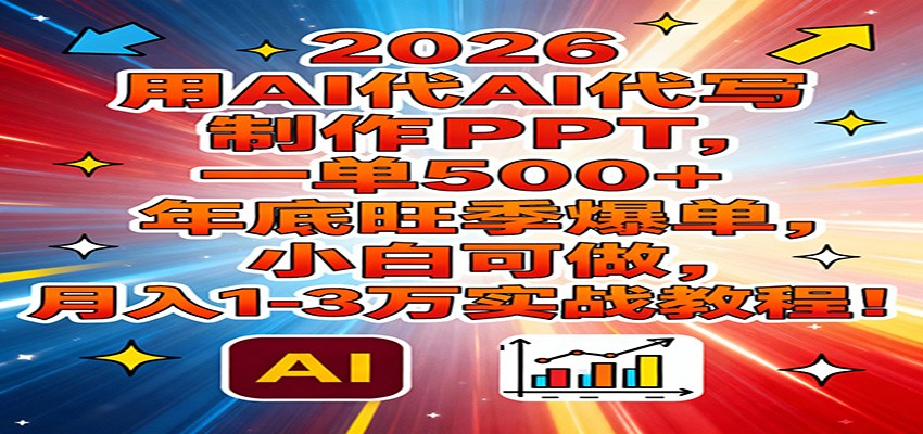 2026用AI代写制作PPT，一单500+，年底旺季爆单，小白可做，月入1-3万实战教程-迦哆网创社