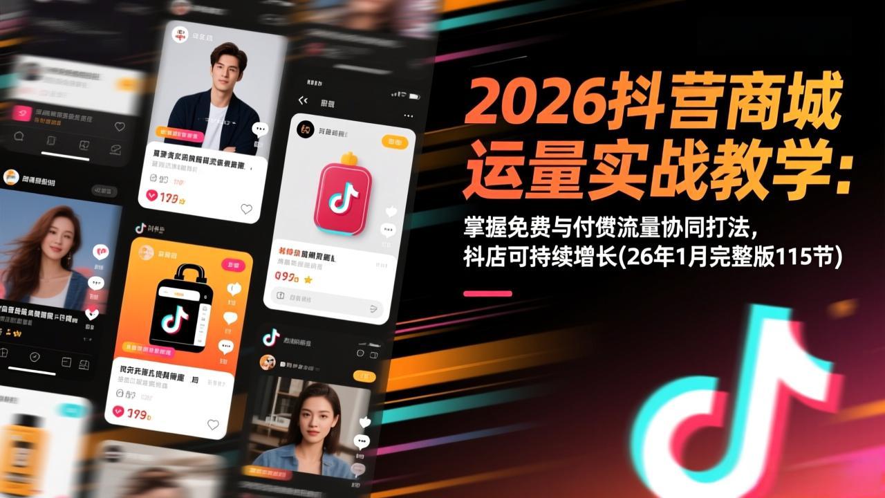 2026抖音商城运营实战教学：掌握免费与付费流量协同打法，抖店可持续增长(26年1月完整版115节-迦哆网创社