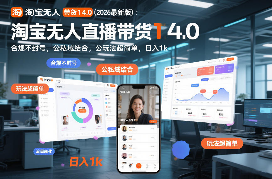 淘宝无人直播带货14.0(2026最新版)：合规不封号，公私域结合，玩法超简单，日入1k+【揭秘】-迦哆网创社