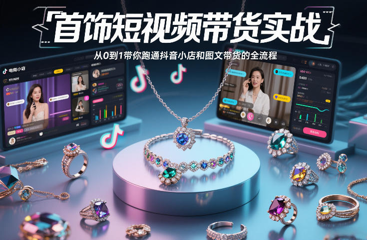 首饰短视频带货实战，从0到1带你跑通抖音小店和图文带货的全流程-迦哆网创社