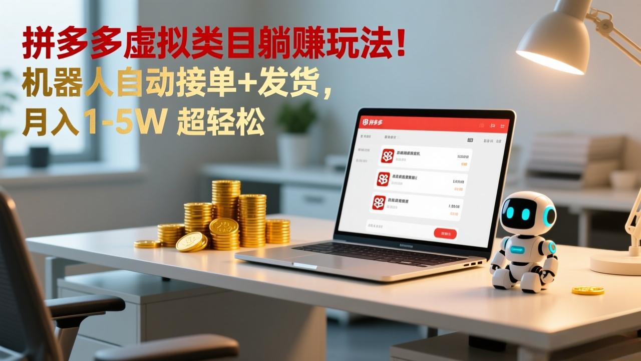 多多虚拟类目躺赚玩法！机器人自动接单+发货，月入 1-5W 超轻松-迦哆网创社
