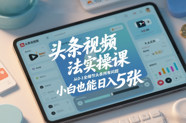 头条视频玩法实操课，从0-1全细节头条所有问题，小白也能日入5张-迦哆网创社