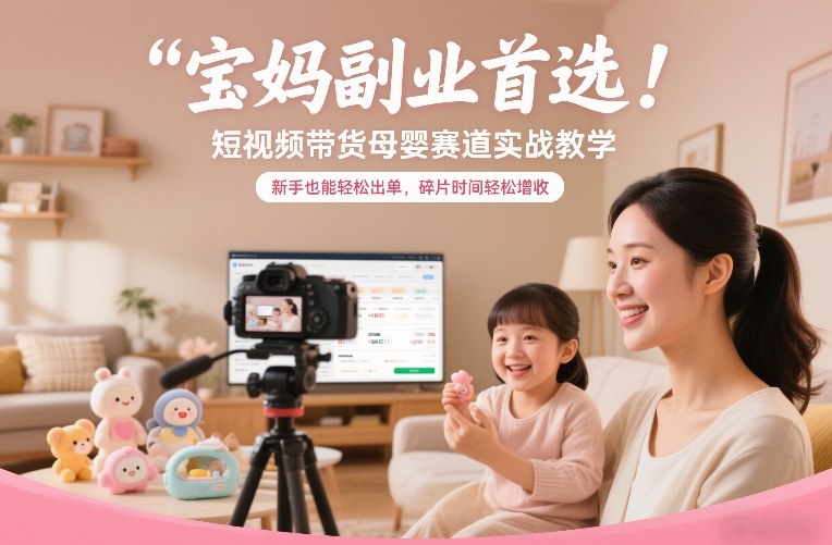 宝妈副业首选！短视频带货母婴赛道实战教学，新手也能轻松出单，碎片时间轻松增收-迦哆网创社