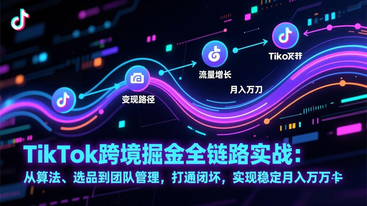 TikTok跨境掘金全链路实战：从算法、选品到团队管理，打通闭环，实现稳定月入万刀-迦哆网创社