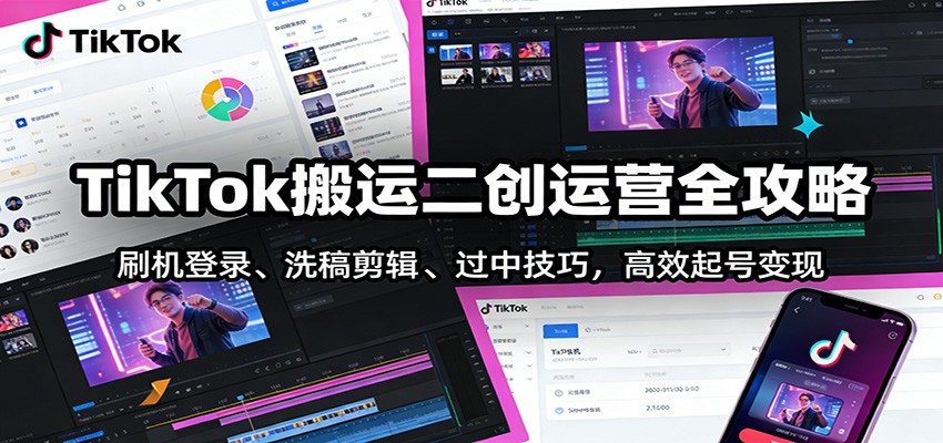 TikTok搬运二创运营全攻略：刷机登录、洗稿剪辑 、过中技巧，高效起号变现-迦哆网创社