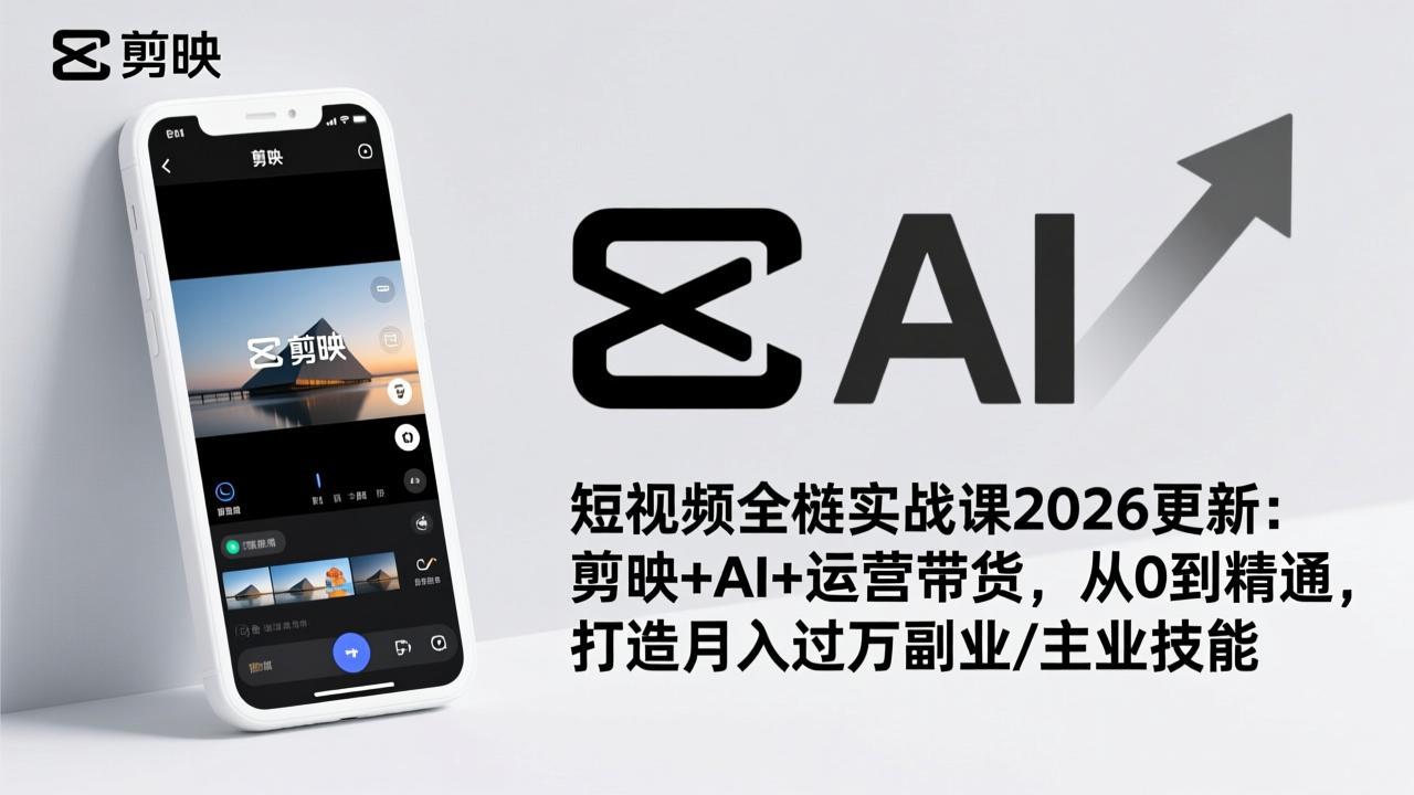 短视频全栈实战课2026更新：剪映+AI+运营带货，从0到精通，打造月入过万副业/主业技能-迦哆网创社