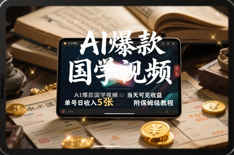 AI爆款国学视频，独家起号方法，小白直接上手，当天可见收益，单号日收入5张+附保姆级教程-迦哆网创社