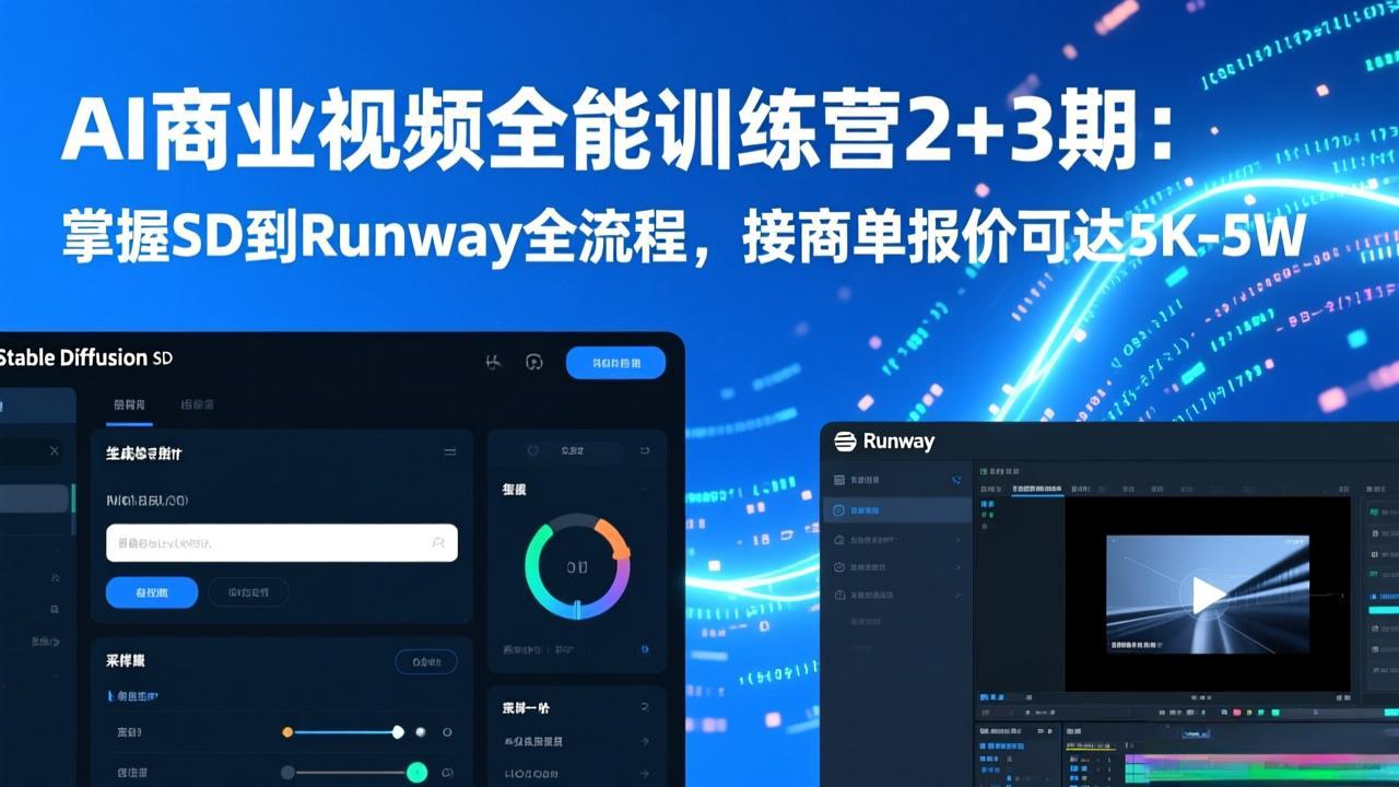 AI商业视频全能训练营2+3期：掌握SD到Runway全流程，接商单报价可达5K-5W-迦哆网创社