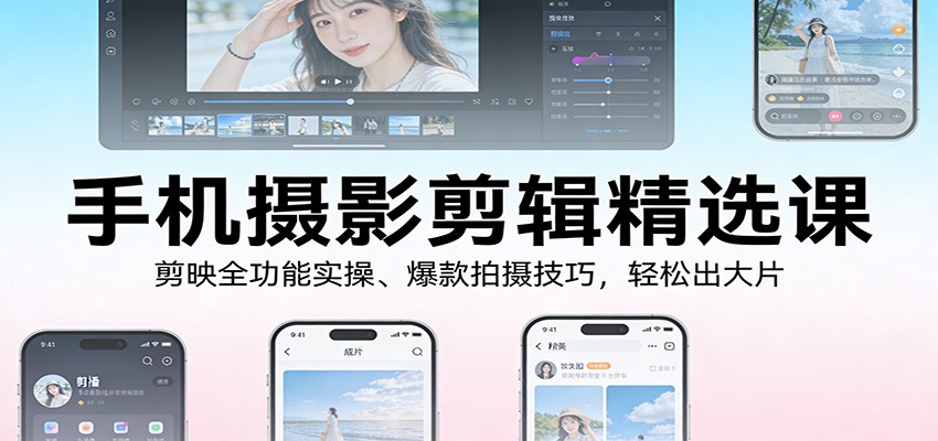 手机摄影剪辑精选课：剪映全功能实操、爆款拍摄技巧，轻松出大片-迦哆网创社