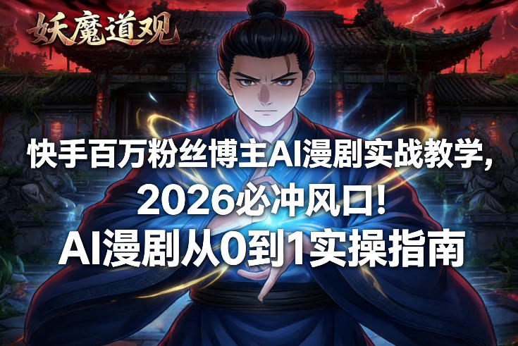 快手百万粉丝博主AI漫剧实战教学，2026必冲风口！AI漫剧从0到1实操指南-迦哆网创社
