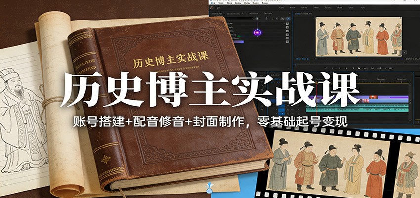 历史博主实战课:账号搭建+配音修音+封面制作,零基础起号变现-迦哆网创社