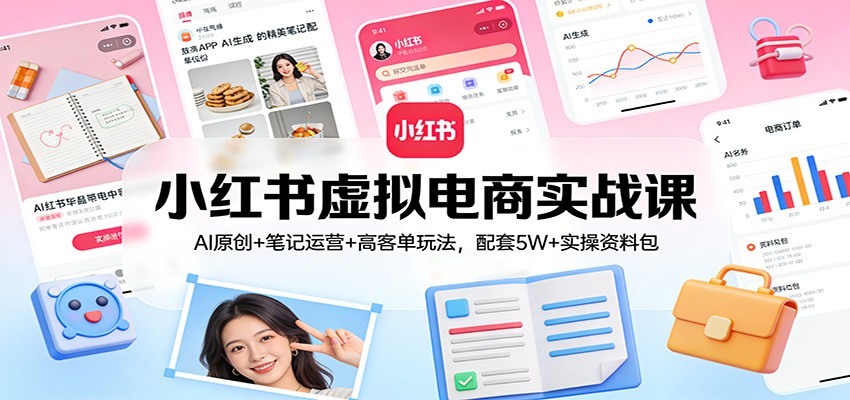 小红书虚拟电商实战课：AI原创+笔记运营+高客单玩法，配套5W+实操资料包-迦哆网创社