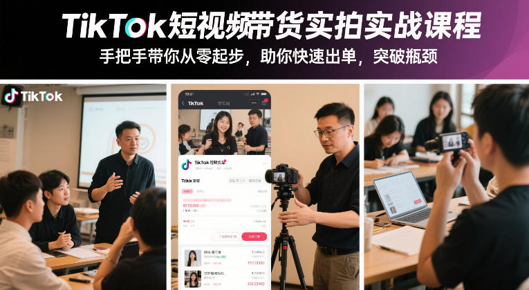 TikTok短视频带货实拍实战课程，手把手带你从零起步，助你快速出单，突破瓶颈-迦哆网创社