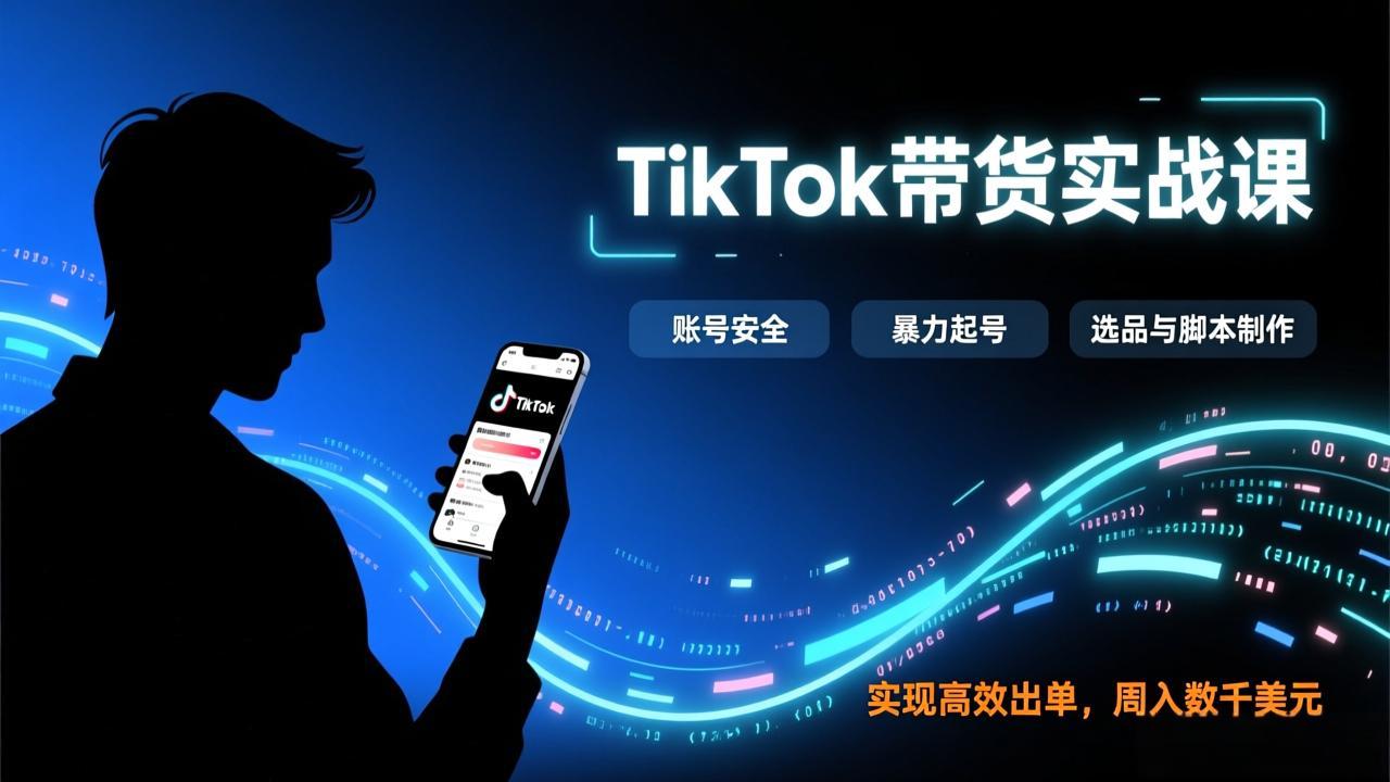 TikTok带货实战课，涵盖账号安全、暴力起号、选品与脚本制作，实现高效出单，周入数千美元-迦哆网创社