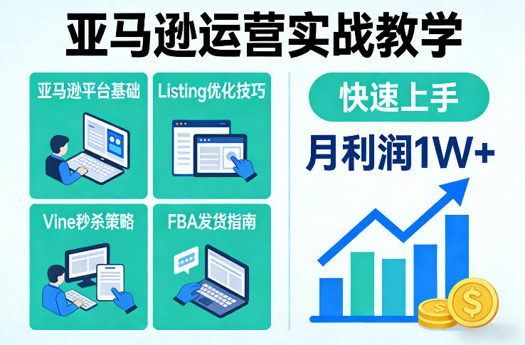 亚马逊运营实战教学，亚马逊平台+Listing优化+Vine秒杀+FBA发货等，快速上手，实现店铺月利润1W-迦哆网创社