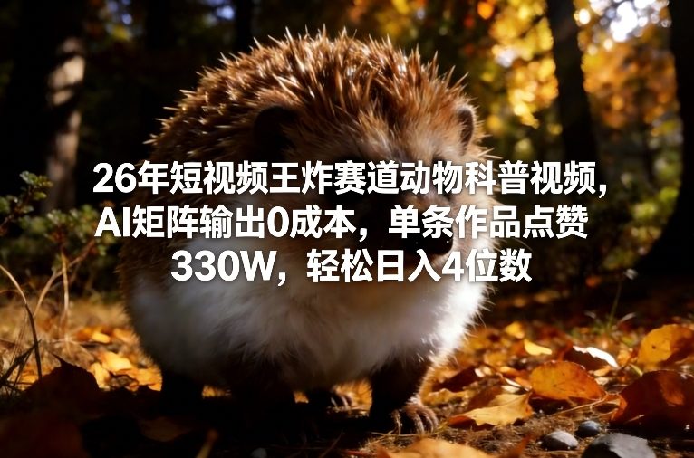 26年短视频王炸赛道动物科普视频，AI矩阵输出0成本，单条作品点赞330W，轻松日入4位数-迦哆网创社