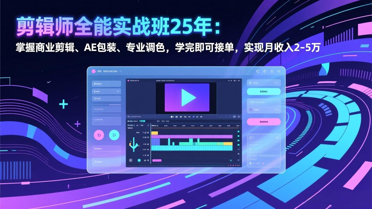 剪辑师全能实战班25年：掌握商业剪辑、AE包装、专业调色，学完即可接单，实现月收入2-5万-迦哆网创社
