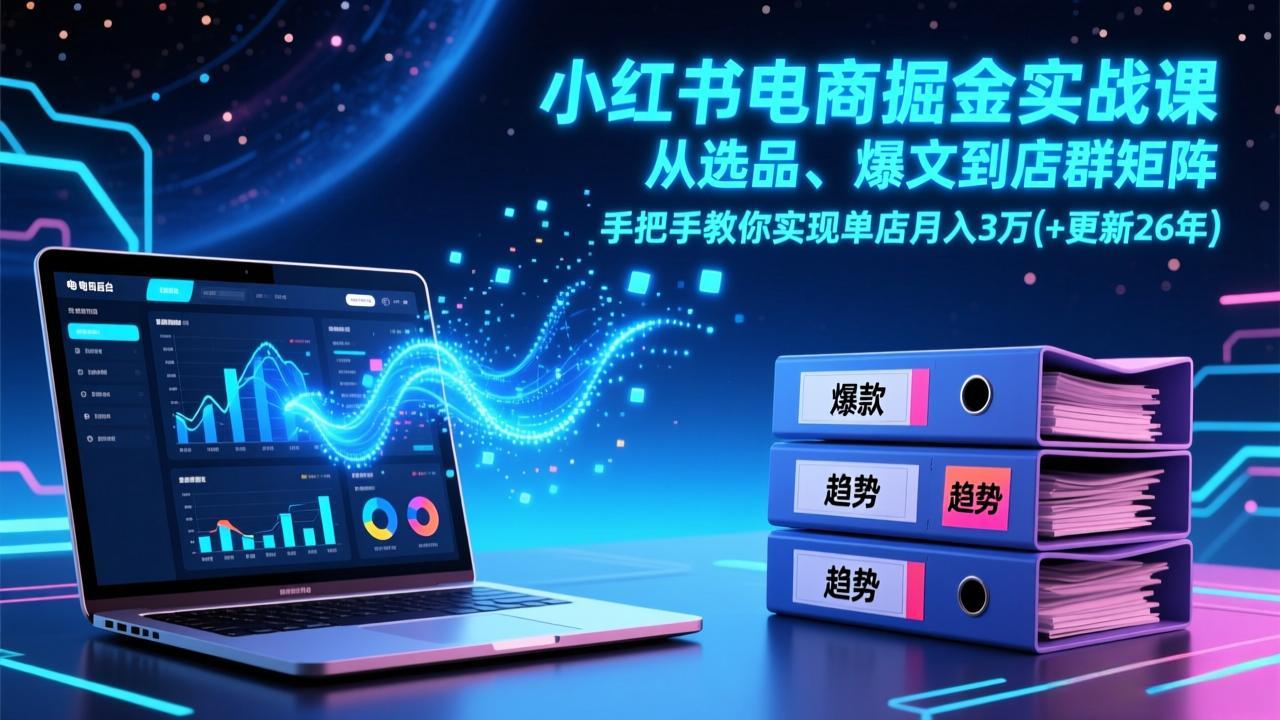 小红书电商掘金实战课，从选品、爆文到店群矩阵，手把手教你实现单店月入3万+(更新26年-迦哆网创社