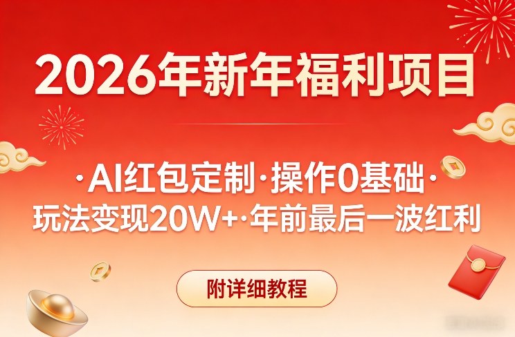 新年福利项目，AI红包定制，操作0基础，玩法变现20W+年前最后一波红利，附详细教程-迦哆网创社