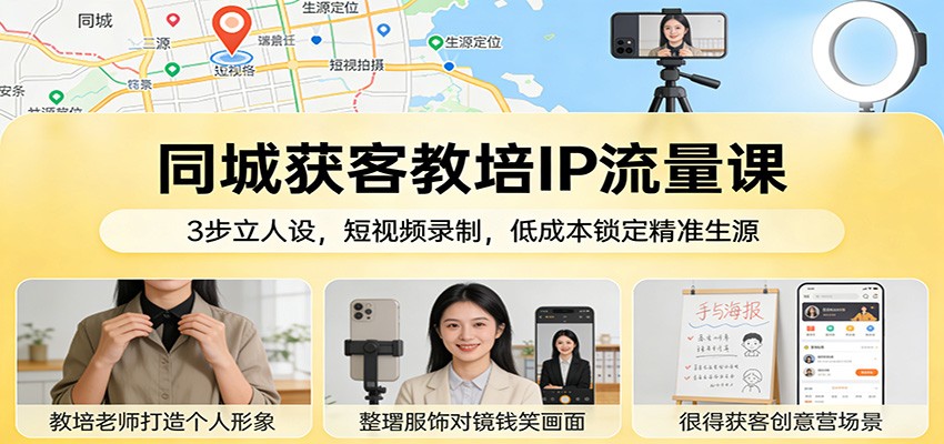 同城获客教培IP流量课：3步立人设，短视频录制，低成本锁定精准生源-迦哆网创社