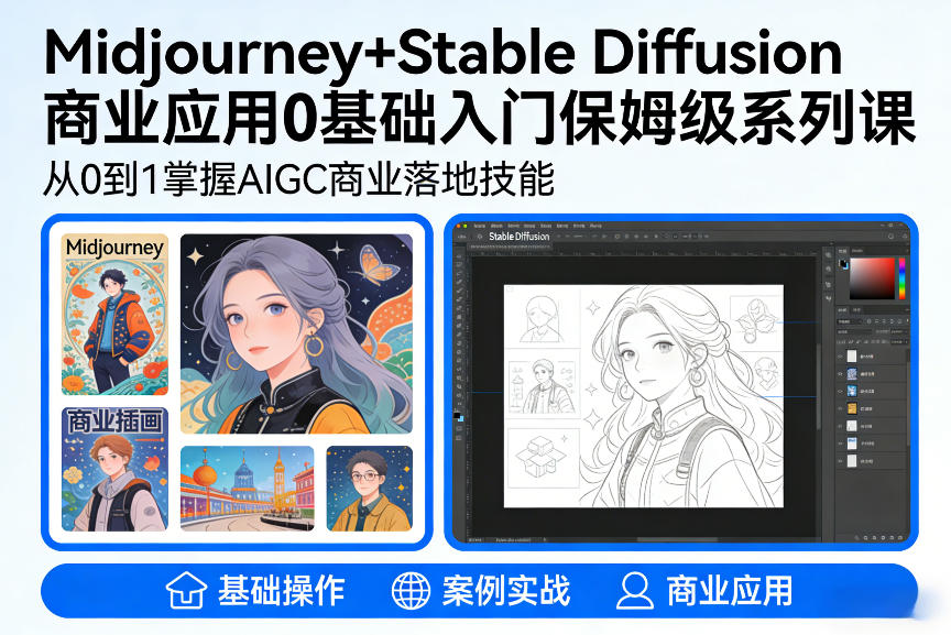 AIGC商业应用Midjourney+Stable Diffusion教程，0基础入门保姆级系列课-迦哆网创社
