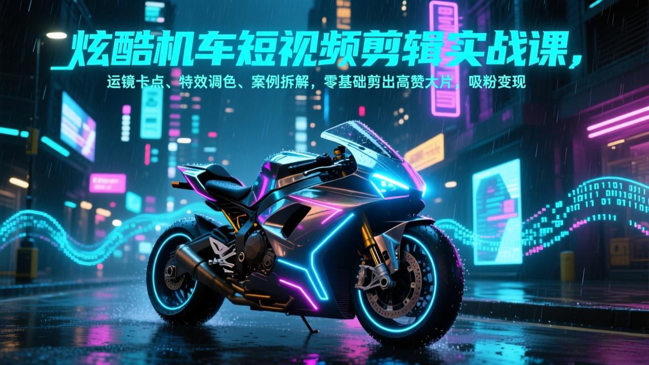 炫酷机车短视频剪辑实战课，运镜卡点、特效调色、案例拆解，零基础剪出高赞大片，吸粉变现-迦哆网创社