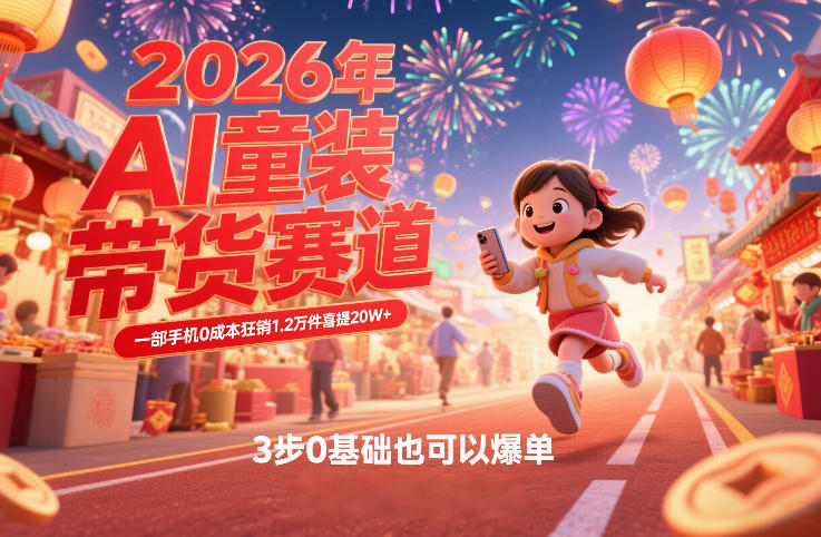 AI童装新春带货赛道，一部手机0成本狂销1.2万件喜提20W+，3步0基础也可以爆单-迦哆网创社
