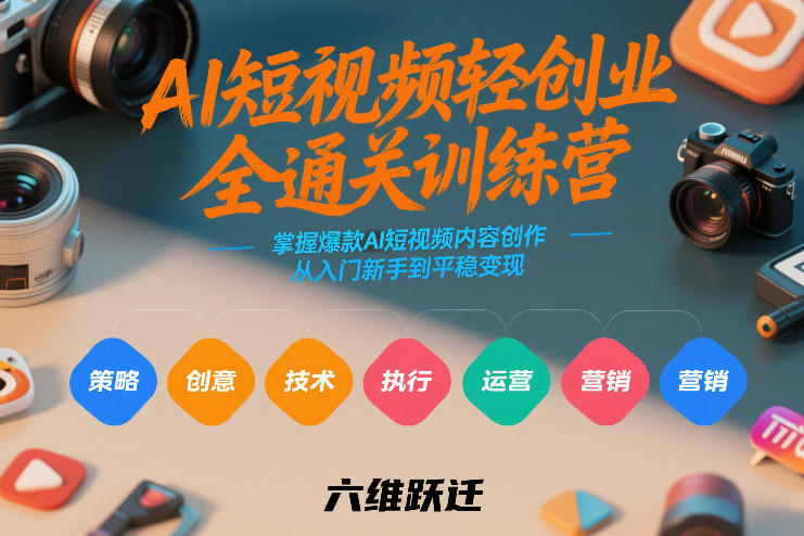AI短视频轻创业全通关训练营，掌握爆款AI短视频内容创作，从入门新手到平稳变现的六维跃迁-迦哆网创社