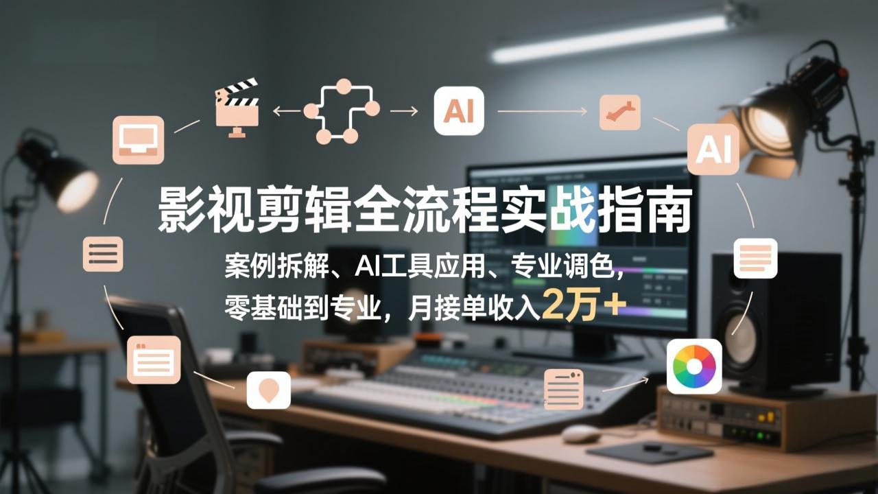 影视剪辑全流程实战指南，案例拆解、AI工具应用、专业调色，零基础到专业，月接单收入2万+-迦哆网创社