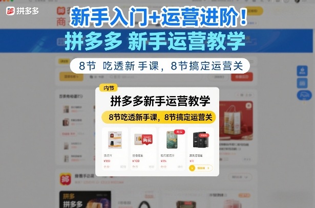 新手入门+运营进阶！拼多多新手运营教学，8节吃透新手课，8节搞定运营关-迦哆网创社